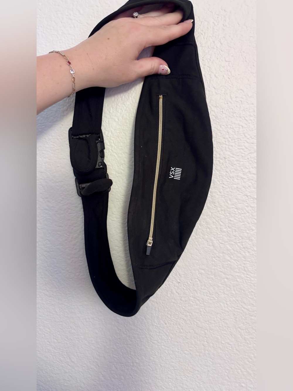 VSX Black Sling Belt Bag with Gold Zipper